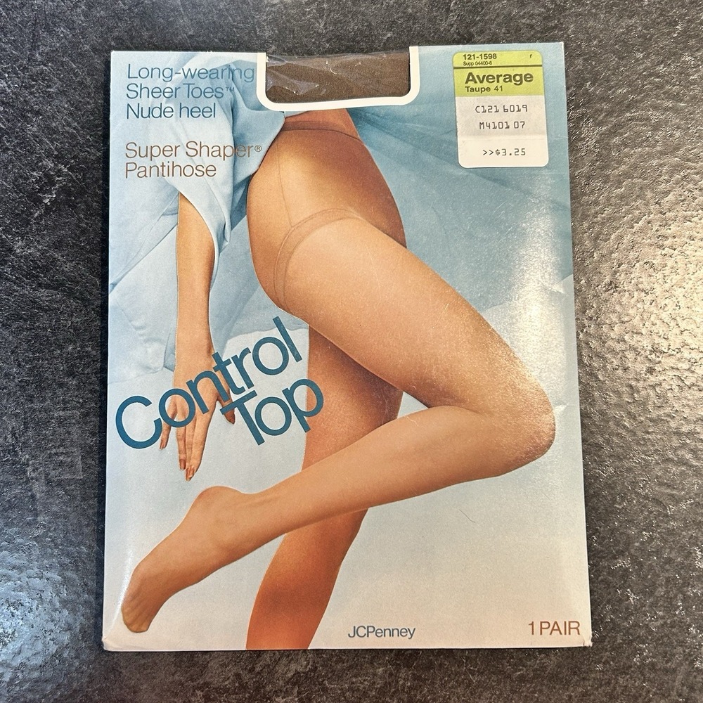 NEW‎ JC Penny Control Top Super Shaper Pantihose Sheer Toes Nude Heel TAUPE 41